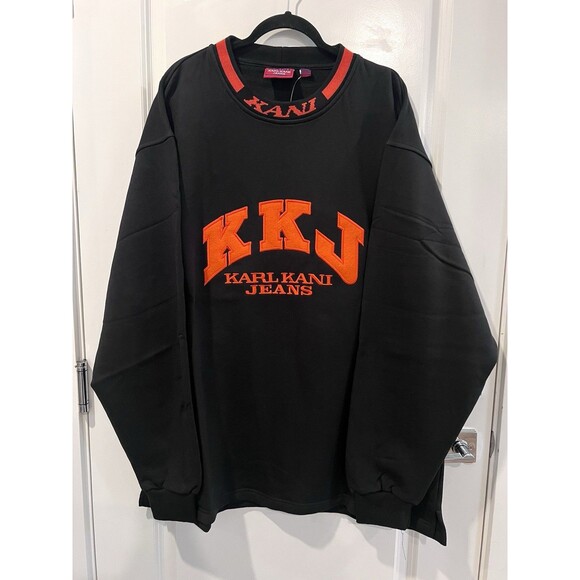 Karl Kani Jeans Vintage Crewneck Black Sweatshirt 90s Embroidered Logo Men 3X - Picture 1 of 9